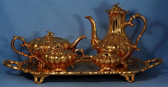 A silver gilt four piece tea and coffee set,